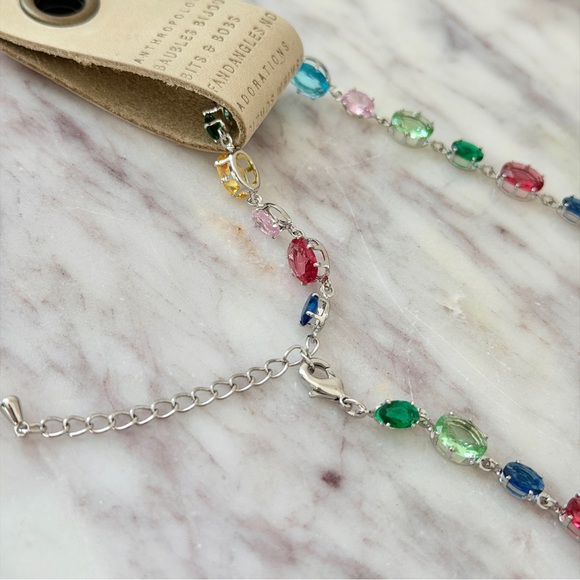 🌈 Anthropologie Rainbow Stone Lariat Necklace in Silver - Picture 7 of 11